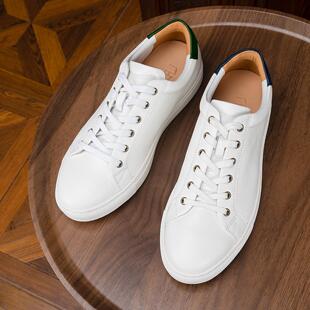 普洛克正品男鞋 头层牛皮拼色小白鞋板鞋圆头低帮夏休闲轻奢真皮