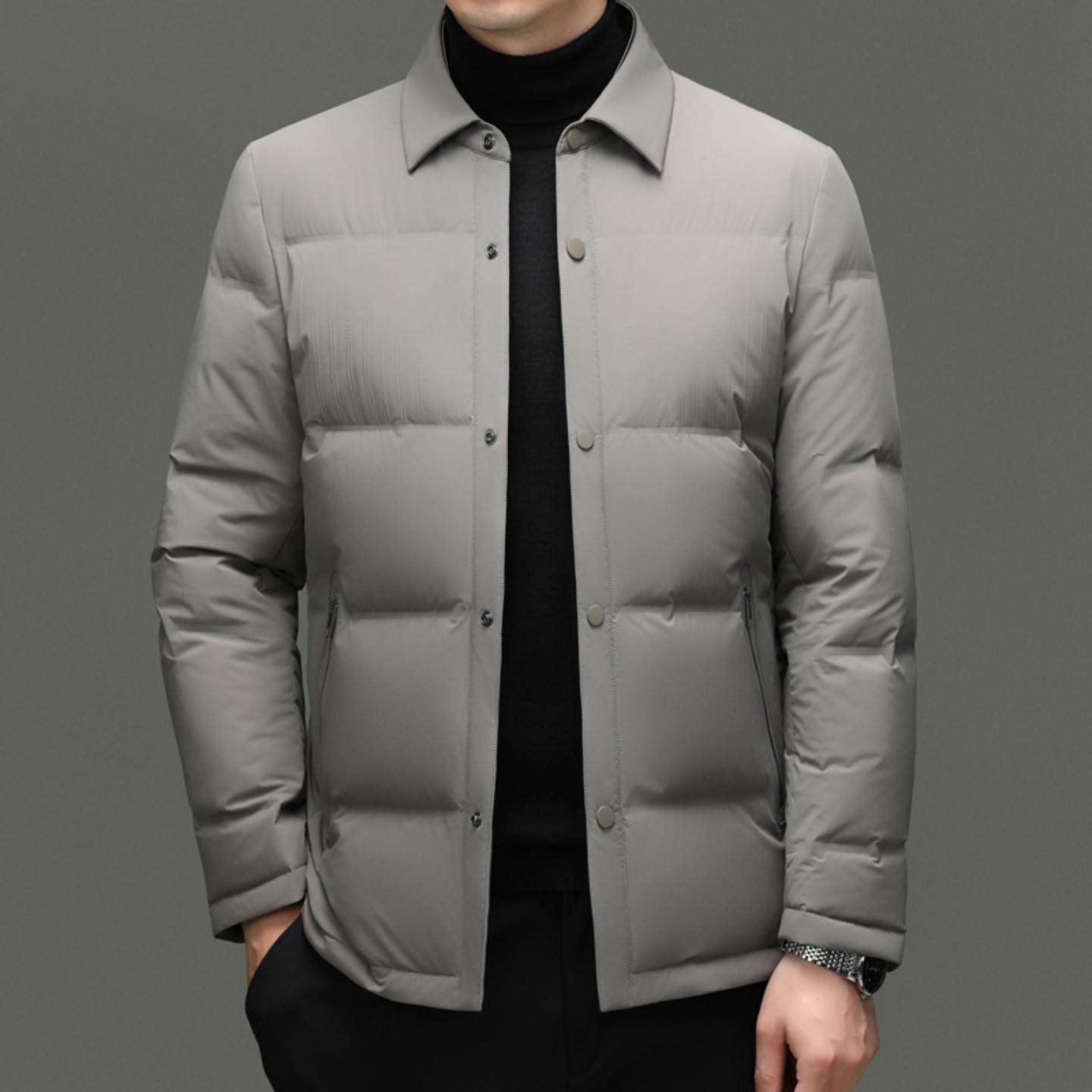 普洛克正品 鸭绒男衬衫领羽绒服商务休闲中老年爸爸冬装羽绒外套