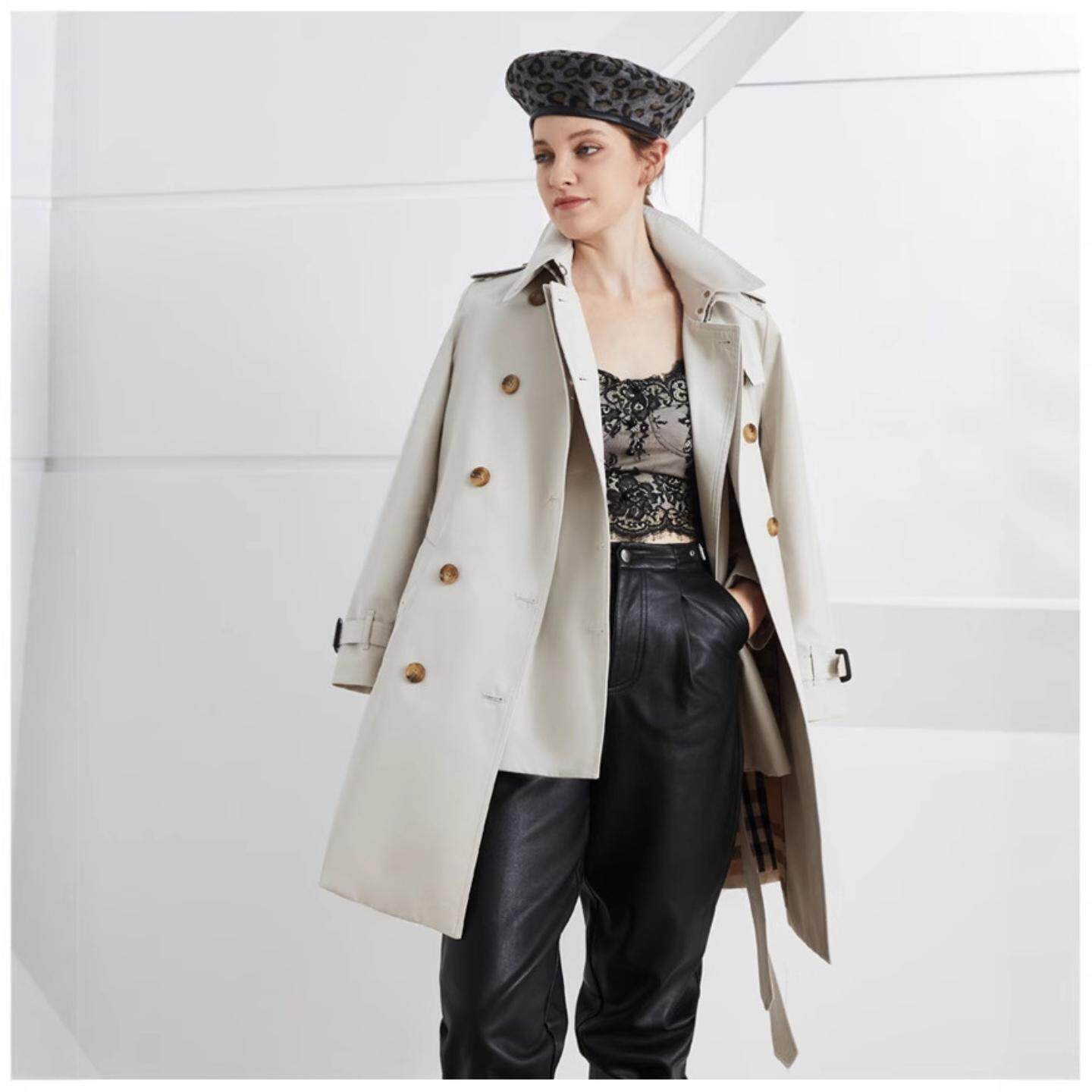 普洛克正品 肯辛顿卡其大衣中长款风衣女英伦风双排扣春秋冬外套