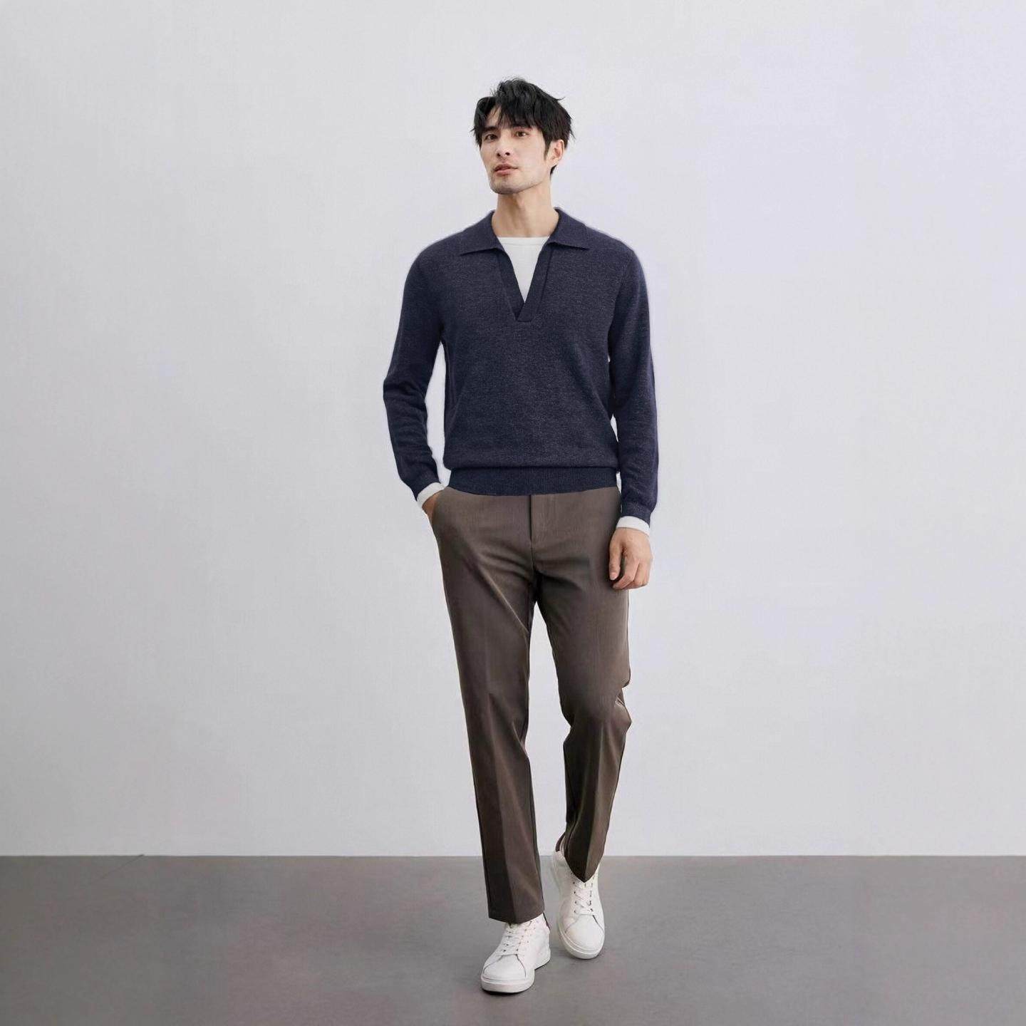 普洛克正品 polo领男秋冬季新款休闲针织衫翻领毛衣男装秋上衣服