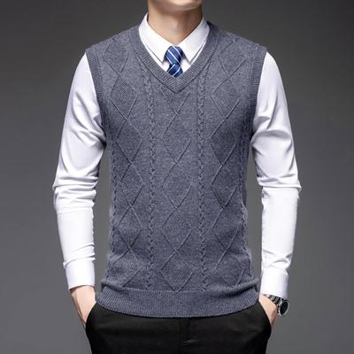 普洛克正品 商冬季中年男士色提花羊毛衫背心V领袖毛衣马甲