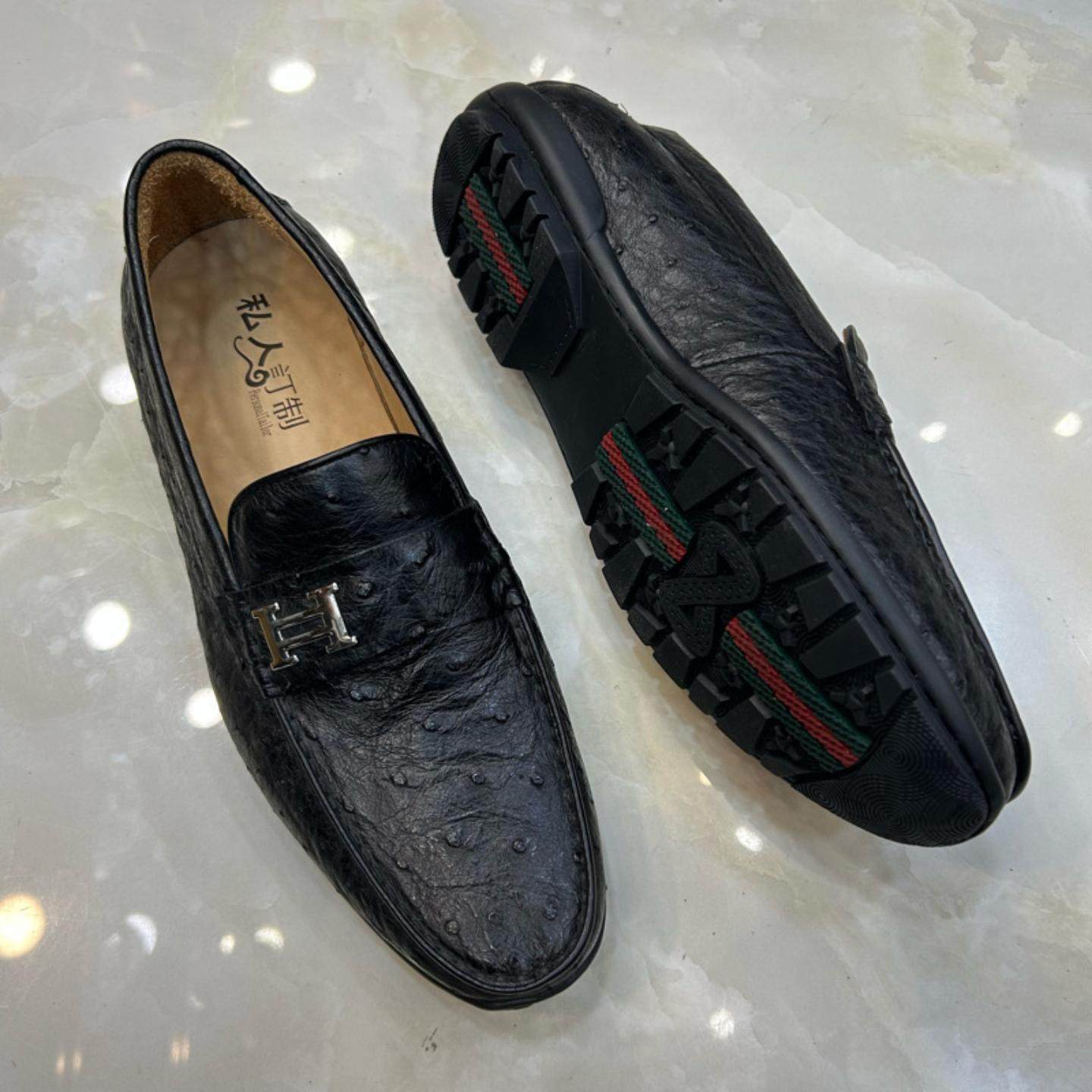 普洛克正品 鸵鸟皮豆豆鞋男士休闲百搭真鸵鸟皮男鞋潮流耐磨鞋子,流行男鞋,马丁靴,淘宝优惠券,粉丝福利购,淘宝优惠卷