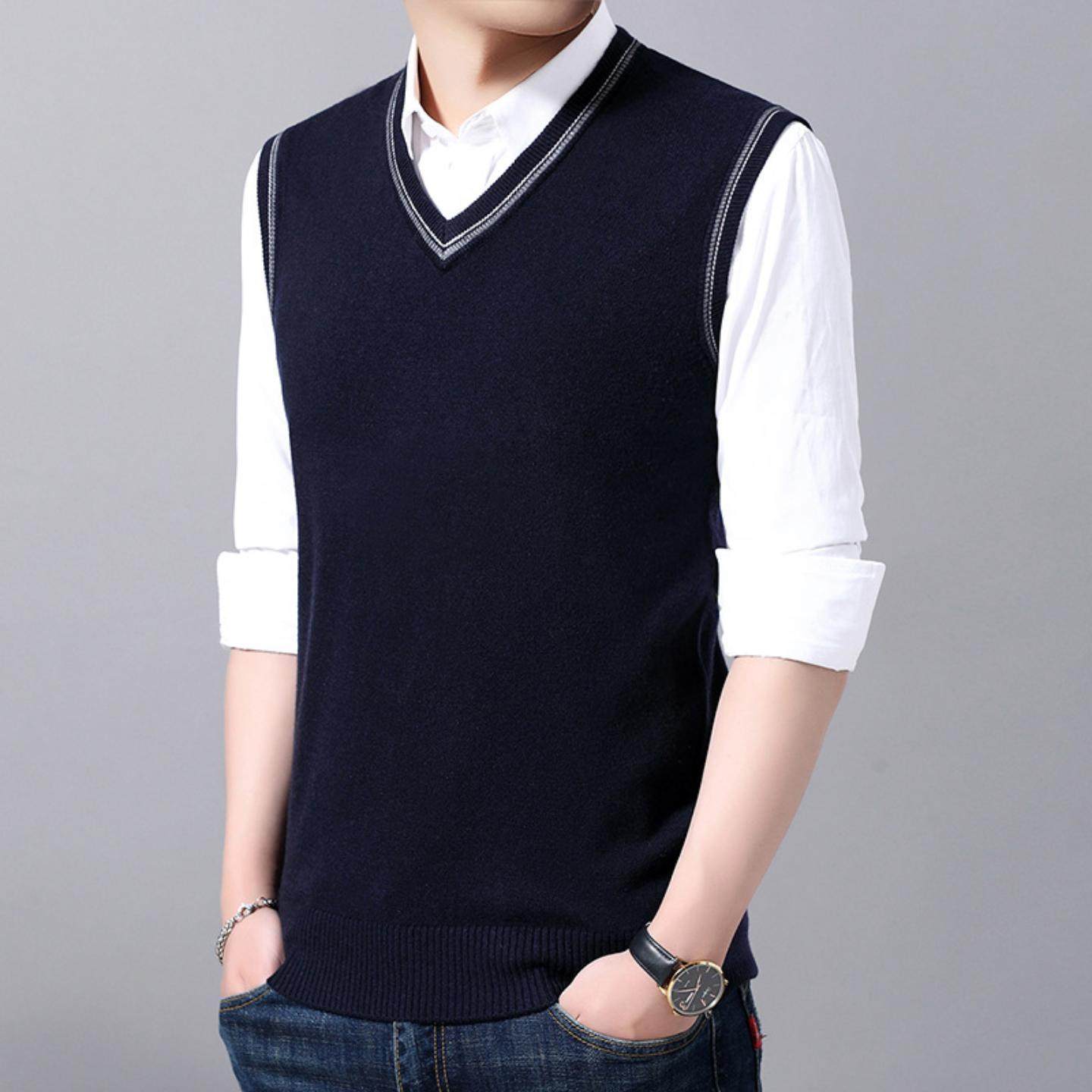 普洛克正品 秋男士背心拼色针织坎肩高级感运动保暖马甲男装