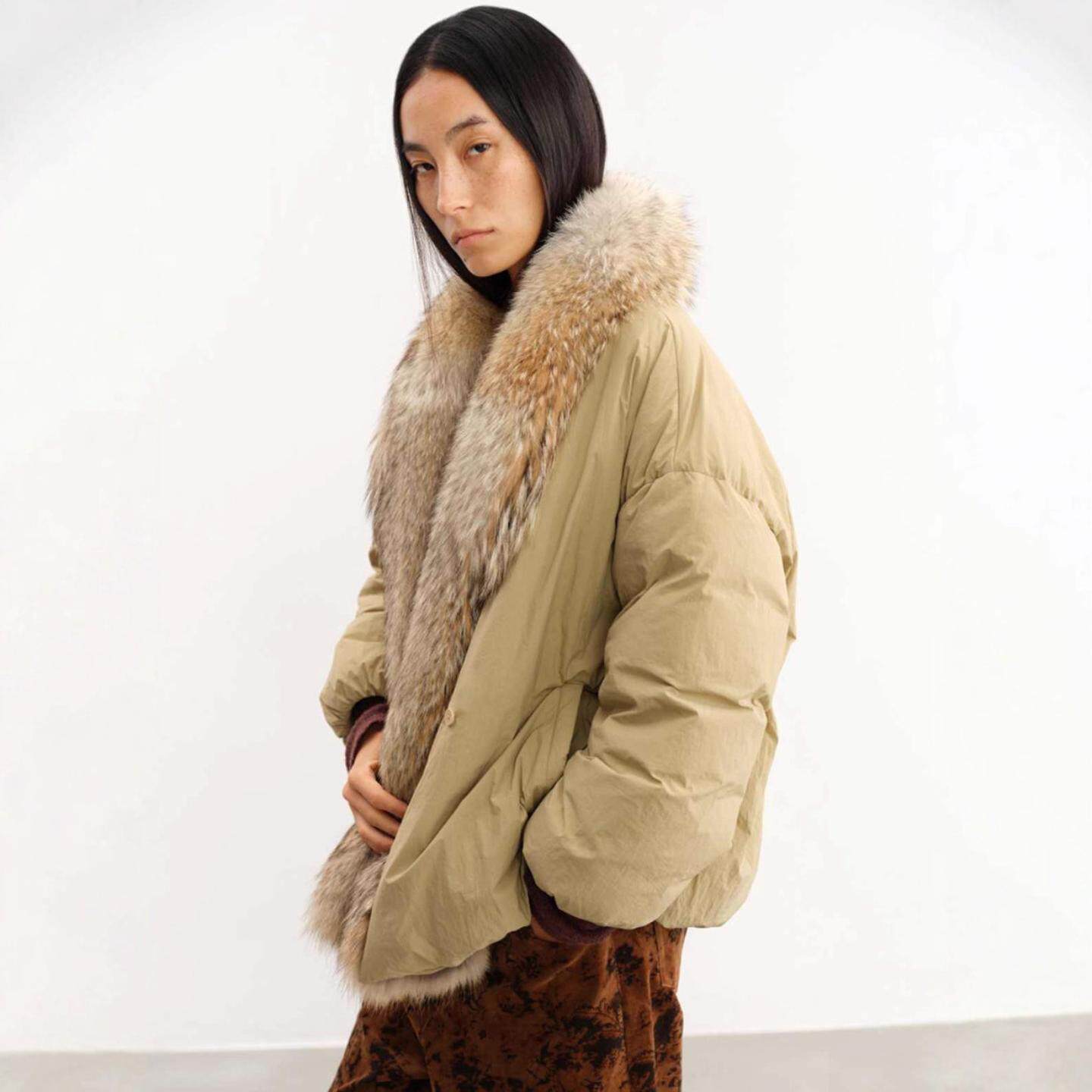 普洛克正品 可拆卸加拿大郊狼毛匈牙利白鹅绒羽绒服女装皮草外套