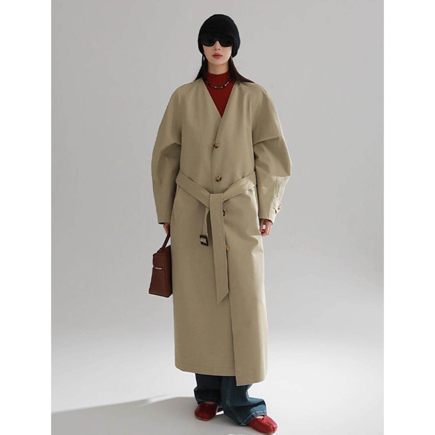 普洛克正品 纯棉风衣外套女春秋冬新款宽松系带单排扣大衣中长款,女装/女士精品,毛呢外套,淘宝优惠券,粉丝福利购,淘宝优惠卷