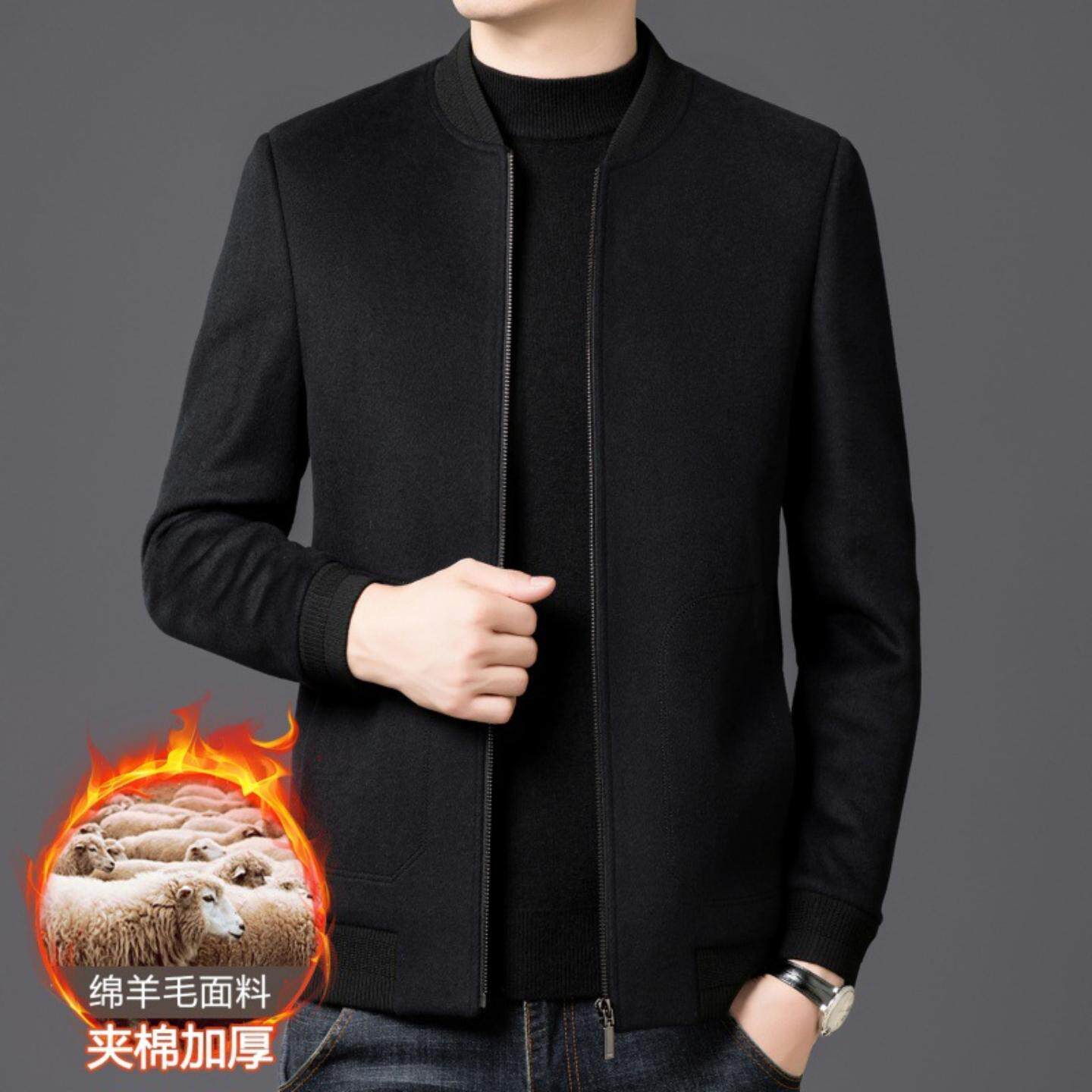 普洛克正品 商务休闲士休闲毛夹克新款中年加棉厚毛呢外套短大衣