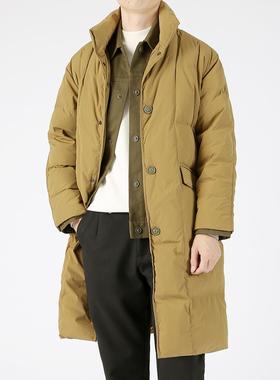 普洛克正品 双层领衬衫假两件男士冬季中长款白鸭绒高克重羽绒服