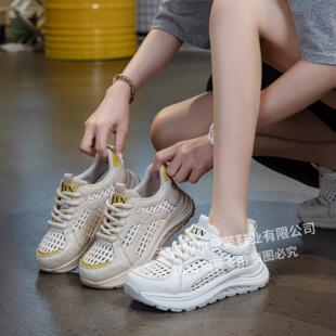 夏天透气头层牛皮爆款休闲女鞋网面休闲鞋女款春季新款阿甘鞋