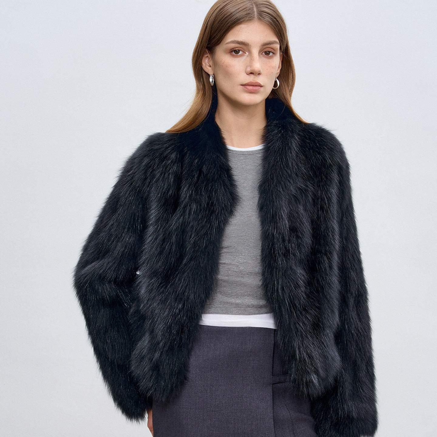 普洛克正品 秋冬暖阳托卡半卷白鹅绒露思真毛版羽绒服服皮草大衣