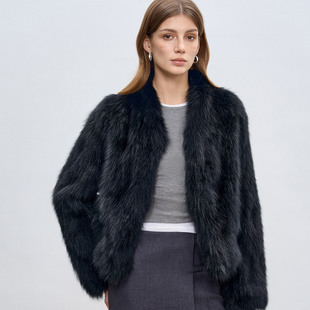 普洛克正品 秋冬暖阳托卡半卷白鹅绒露思真毛版羽绒服服皮草大衣