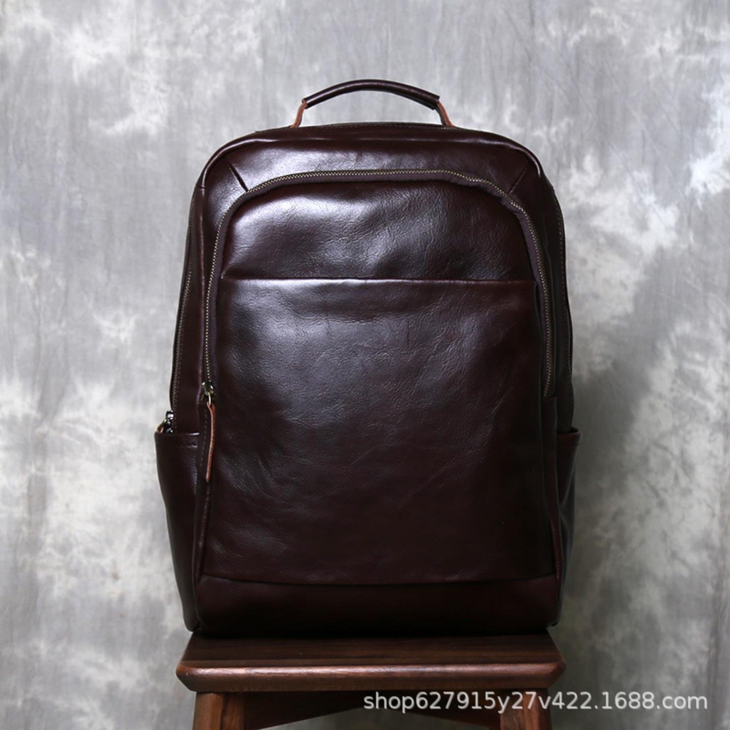 普洛克正品 男真皮双肩包出差旅行全头层牛皮背包大容量电脑背包