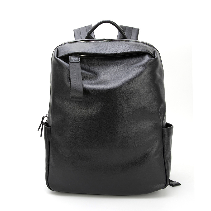 普洛克正品 头层牛皮双肩包男真皮包黑色户外旅行包电脑学生书包