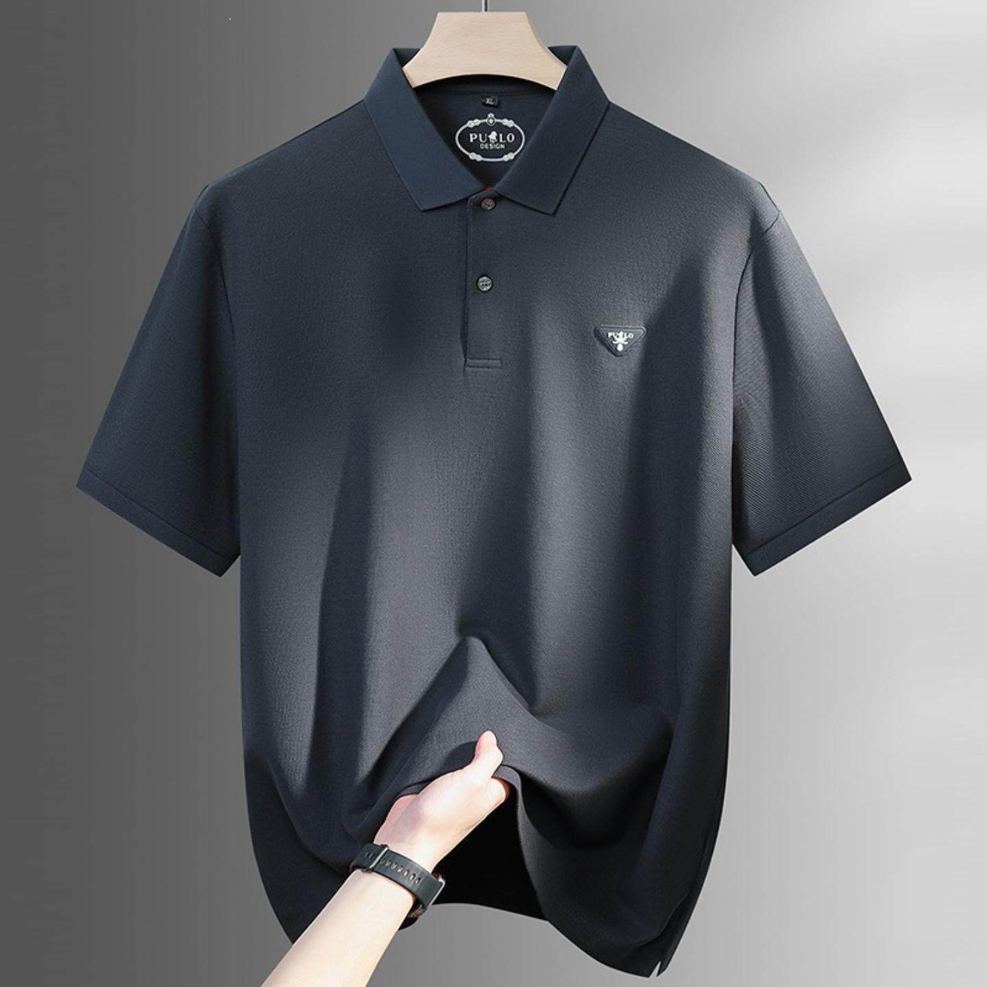 普洛克正品男装 大码t恤夏丝光棉翻领短袖奢商务免烫宽松高品亲子