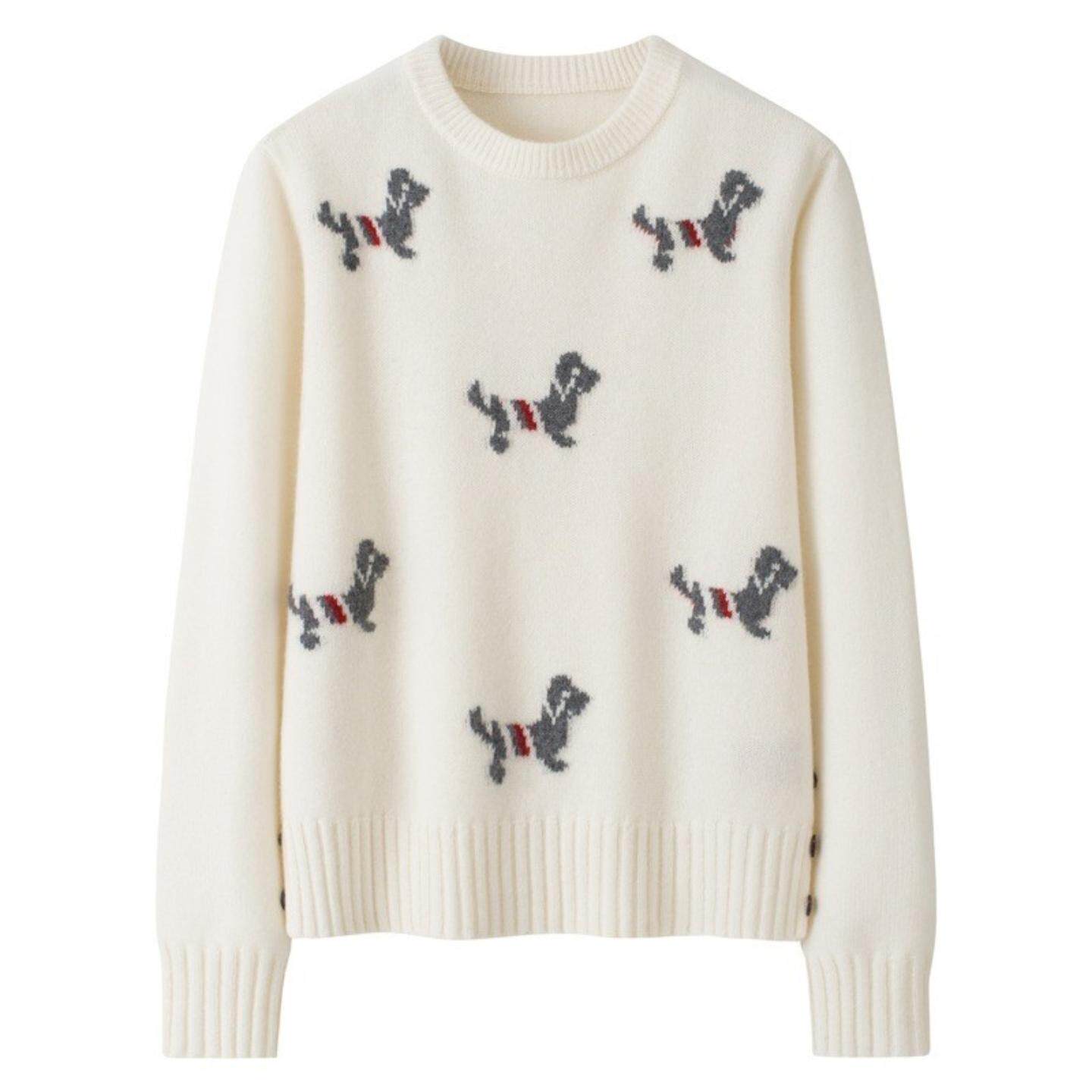 普洛克正品 羊绒衫女山羊绒刺绣圆领加厚女款毛衣卡通图案针织衫