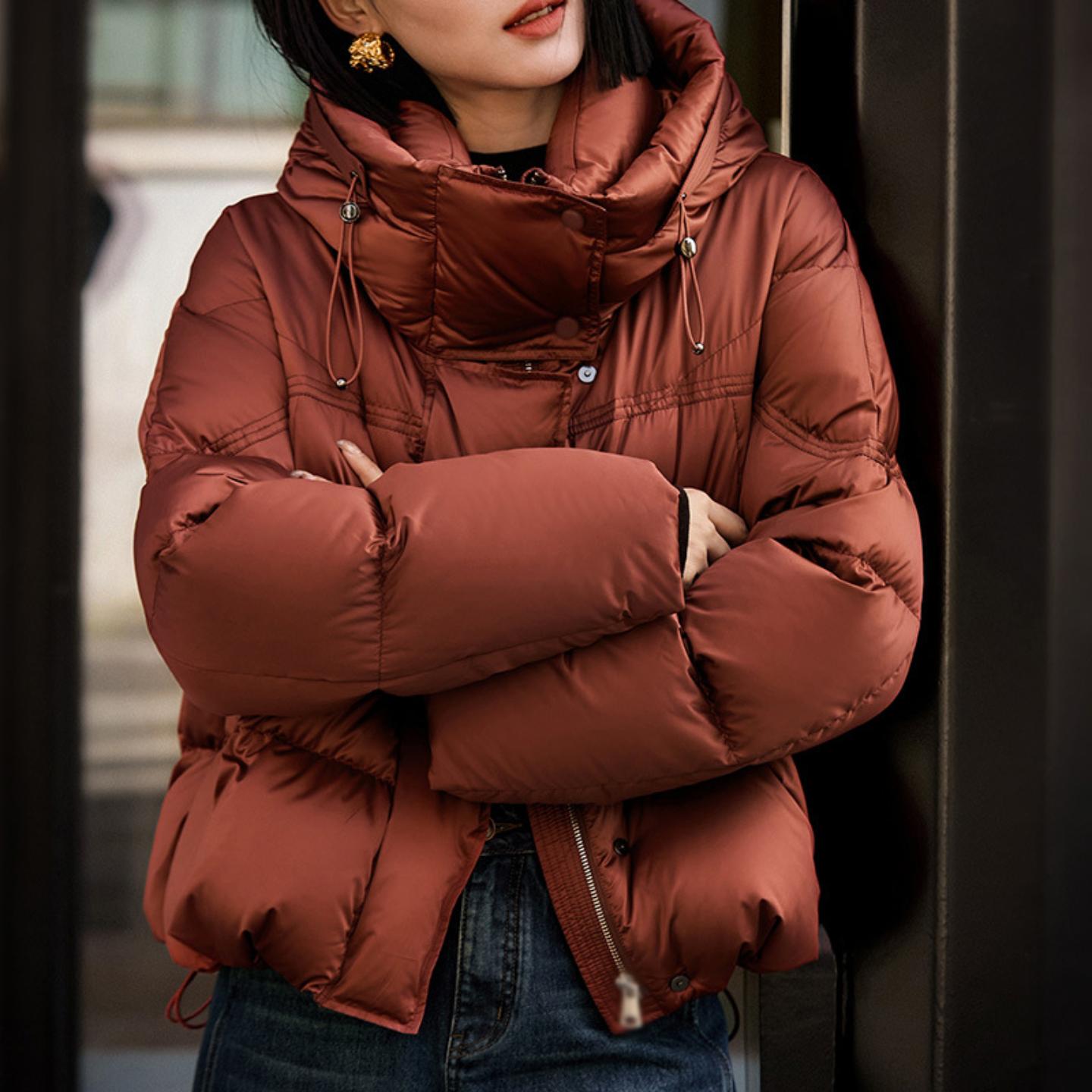 普洛克正品 保温杯冬鹅绒服150+三防石墨烯发热95绒连帽羽绒服女