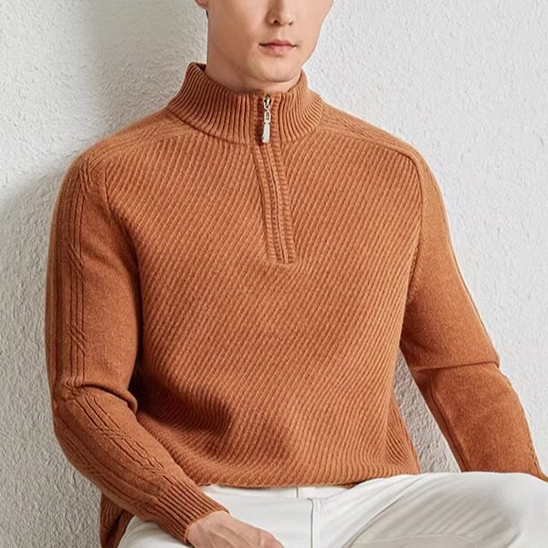 普洛克正品 羊毛衫加厚男毛衣拉链立领打底驼色秋冬针织衫