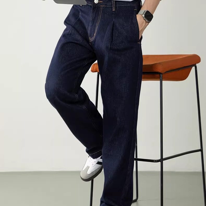 普洛克正品 春秋调复古牛仔100棉牛仔裤吸湿透气士高级质感新穿法