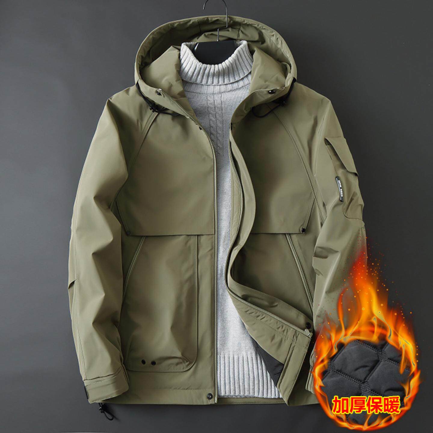 普洛克正品 商务休闲冬新男加肥加大码运动休闲连帽工装保暖棉衣