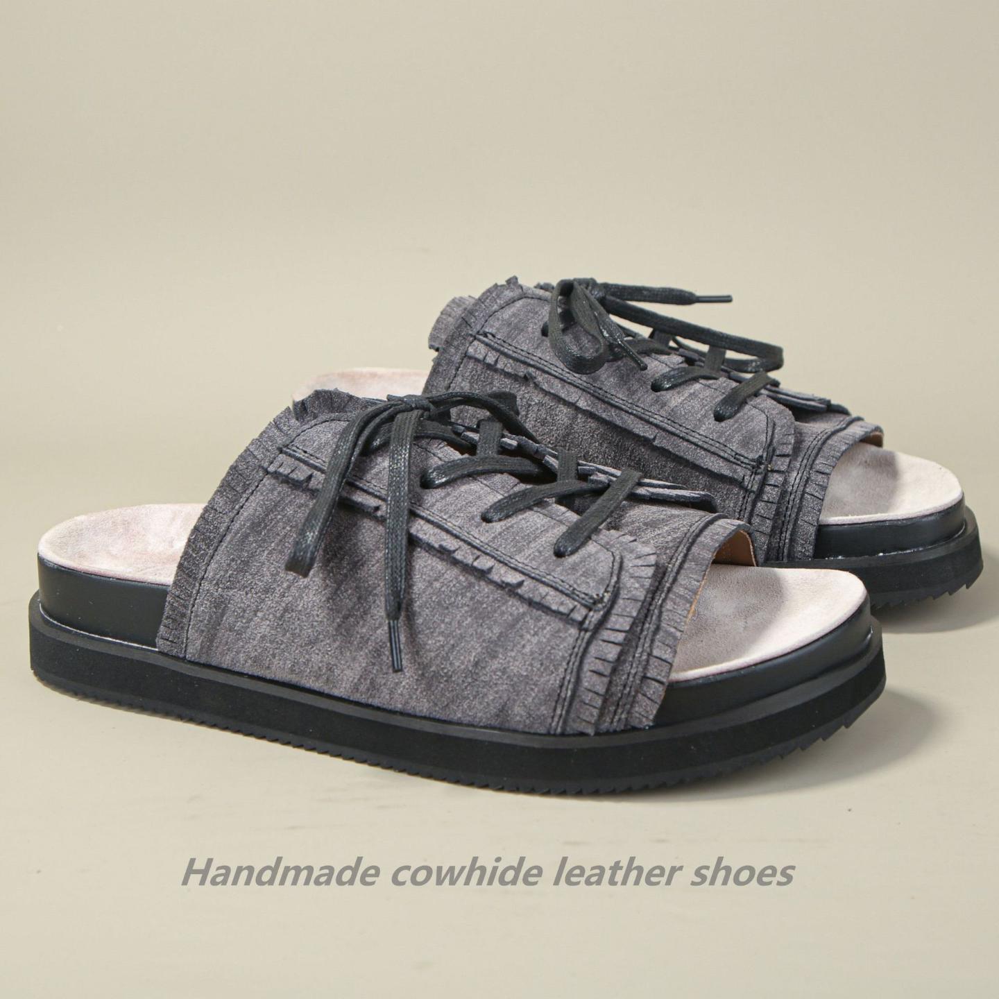 普洛克正品 皮软底透气半拖厚底增高外穿休闲套胶包头高级穆勒鞋