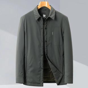 普洛克正品 秋冬男桑蚕丝夹克鹅绒内胆新款商务翻领衬衫式羽绒服