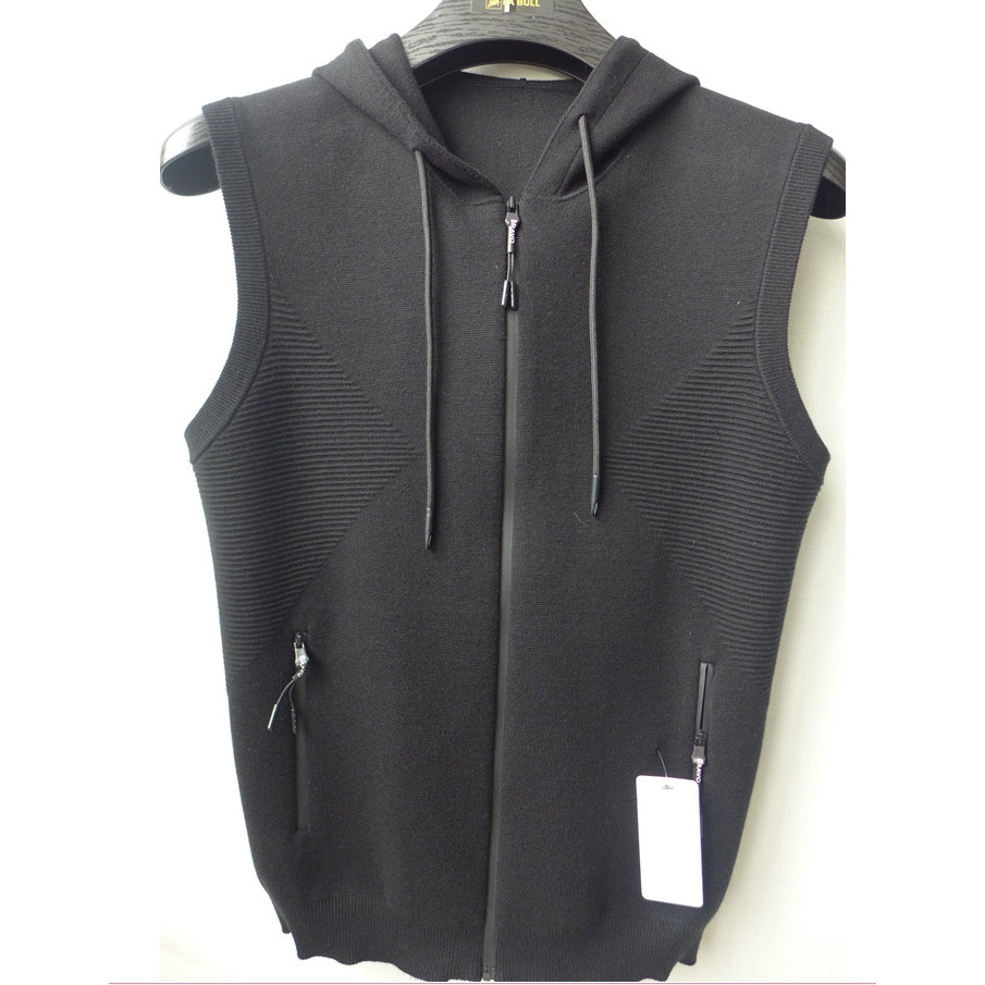 普洛克正品 棉连帽马甲男外套卫衣运动针织衫外套灰色坎肩毛背心