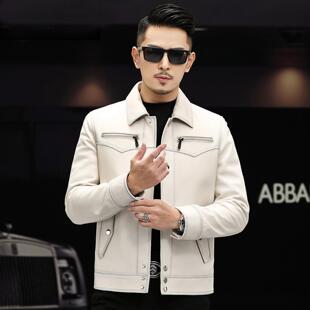 外套潮 真皮衣机车夹克绵羊皮帅气休闲短翻领修身 普洛克正品 男装