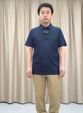 普洛克正品 现货蓝色短袖T恤男提花格子4合1夏季翻领商务夏针织衫