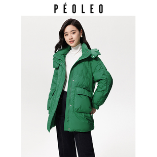 女 简约加厚保暖通勤百搭时尚 飘蕾90白鸭绒连帽羽绒服2024冬季 新款