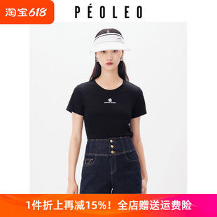 大气简约设计感t恤女上衣显瘦peoleo T恤2024夏新款 短袖 飘蕾基础款