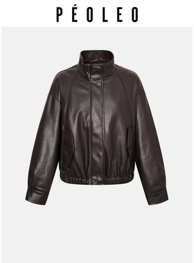 【3件95折】飘蕾冬专柜PU皮衣立领夹克女复古宽松90白鸭绒羽绒服