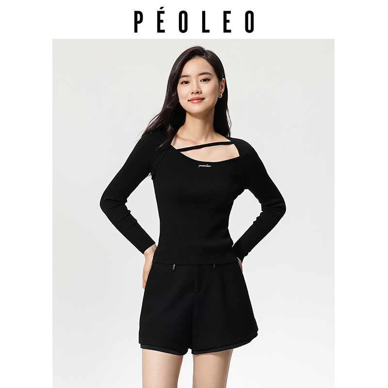 飘蕾黑色长袖毛衣2024冬季新款