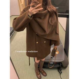 （吴大笑）爱丁堡旧约～时髦领子设计感松弛双排扣两穿羊毛大衣女