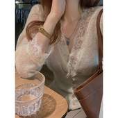 气质马海毛收腰针织蕾丝拼接打底衫 冬季 太好看太好搭了 吴大笑