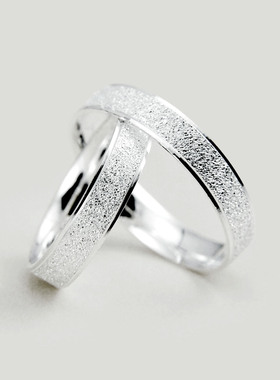 源纹磨砂925韩刻字情侣纯银戒指