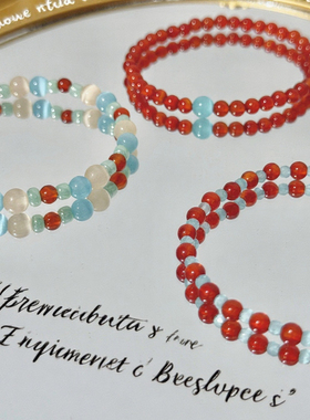 天然红玛瑙猫眼石手链叠戴女闺蜜