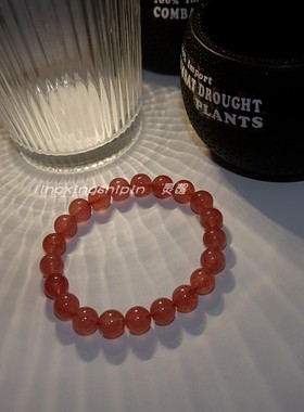 旺桃花手串天然草莓晶精致女生