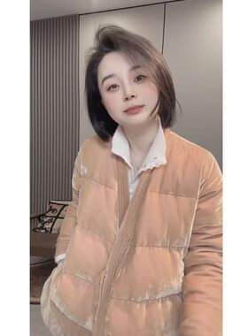 奕奕推荐《南瓜橘》丝绒棉服羽绒服加厚保暖外套女
