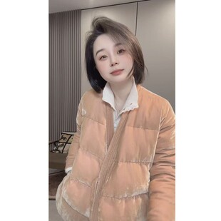 奕奕推荐《南瓜橘》丝绒棉服羽绒服加厚保暖外套女