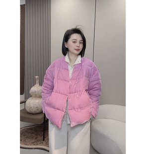 奕奕推荐《艳紫粉》桑蚕丝丝绒羽绒服白鸭绒加厚保暖外套女