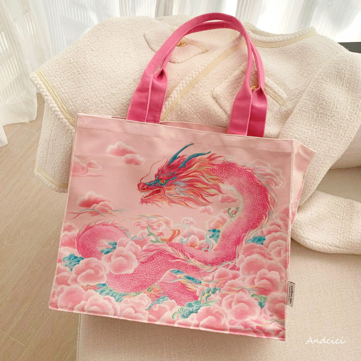 ANDCICI◆龙年行好运 粉红旺桃花公主托特包单肩大容量帆布袋书包,箱包皮具/热销女包/男包,托特包,淘宝优惠券,粉丝福利购,淘宝优惠卷