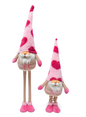 中古地精娃娃带脸 可爱粉爱心地精伸缩老人玩偶情人节礼物装饰品