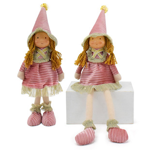 跨境新品热卖可爱毛绒紫色天使女孩娃娃摆饰吊腿高帽手工娃娃