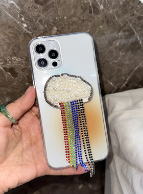 TRstudio珍珠水钻云母手机壳气囊支架手作适用于iphone1512pr安卓