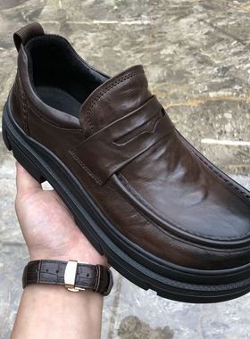 YYX帕达索 休闲皮鞋男一脚蹬乐福鞋厚底英伦风男士皮鞋PB230202