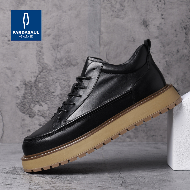 帕达索秋冬马丁靴男真皮复古工装靴男皮靴休闲中帮皮鞋短靴240727