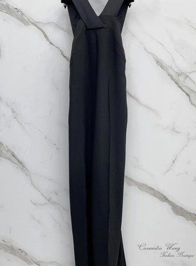 H*ERMES后二个搭扣肩宽带黑连身裤连体裤 尺寸：36 腰围：39 臀围