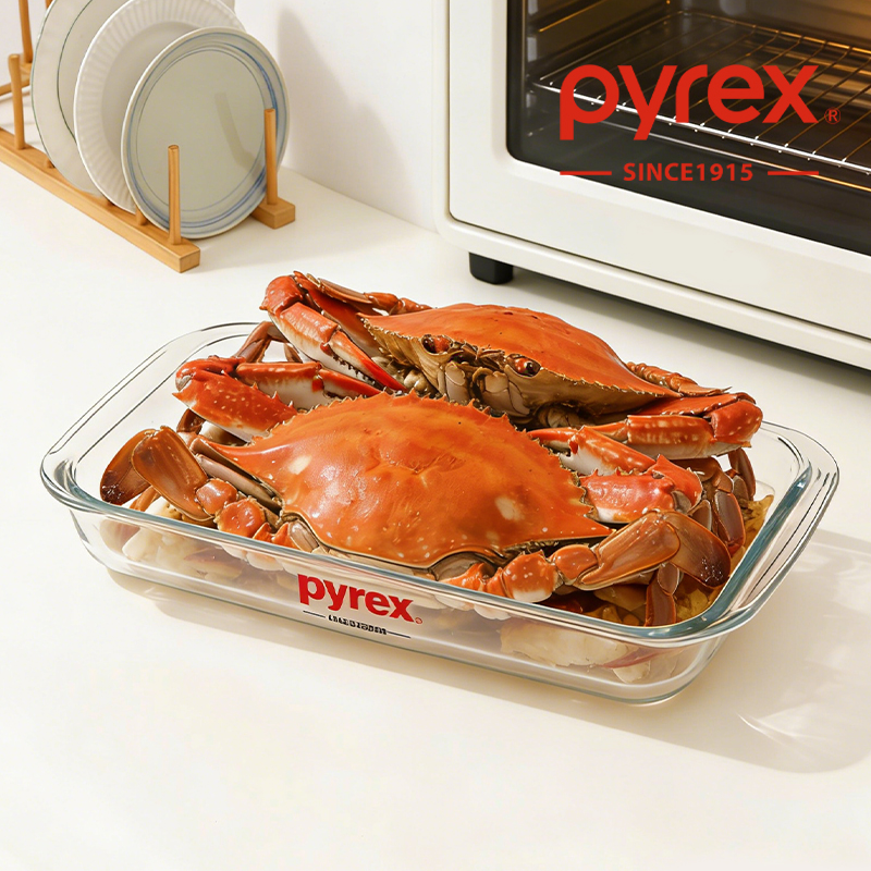 PYREX康宁耐高温玻璃烤盘烤肉盘可微波炉烤箱加热专用玻璃餐盘子