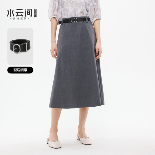 水云间灰色A字大摆半身裙女中长款西装裙子轻职场通勤2026夏新款