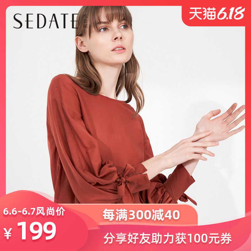 水云间纯色蝴蝶结t恤秋季新款宽松显瘦体恤女装上衣圆领套头