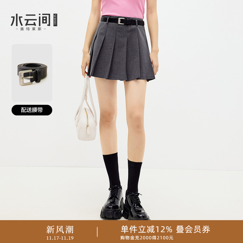 水云间深灰色裙裤a字短裤子女压褶设计休闲裤天才少女风2025夏款